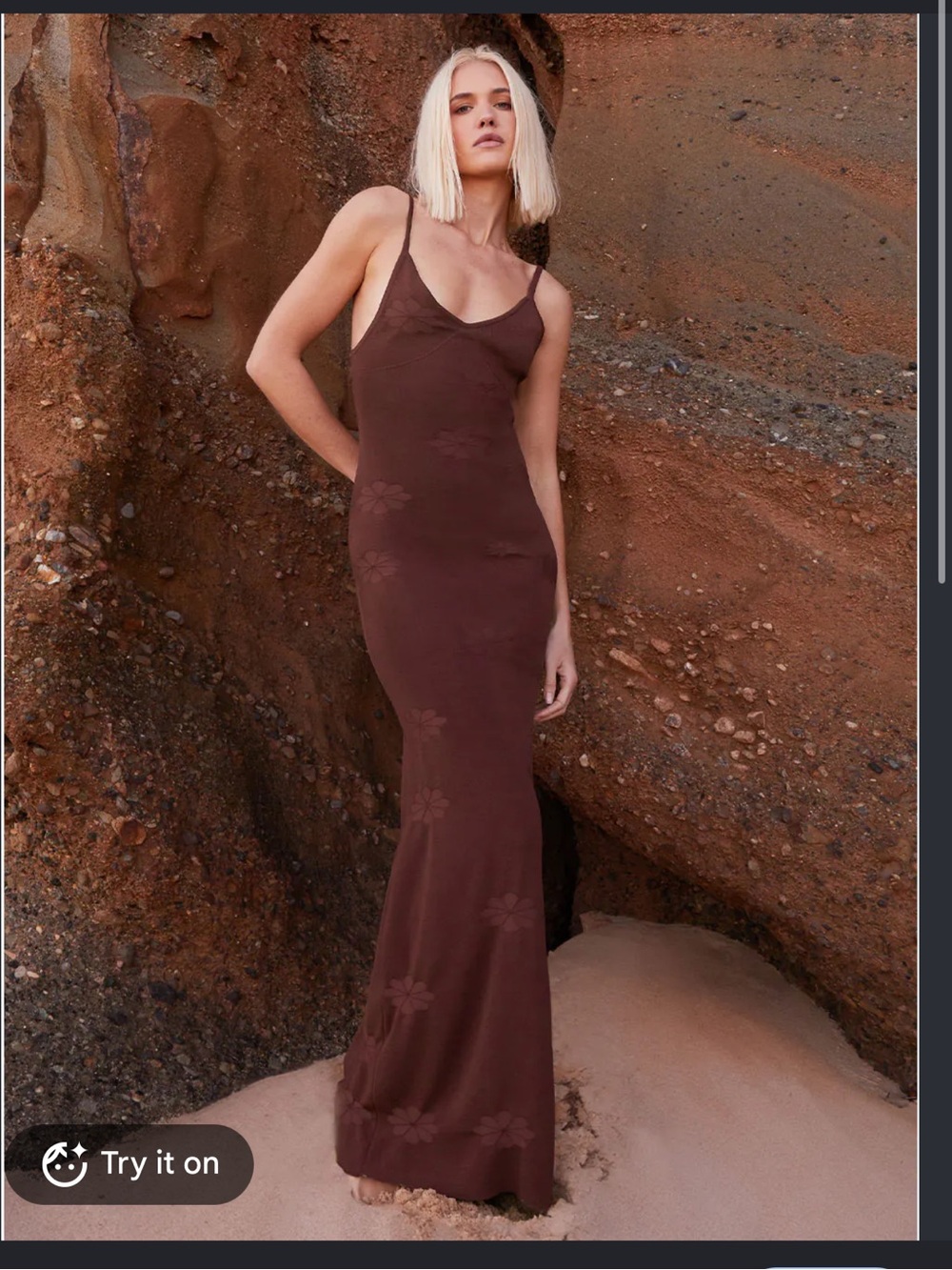 Peppermayo Brown Floral Knit Slip Maxi Dress